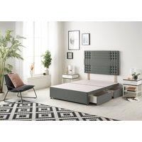 Somnior Flexby Divan Bed Base With 2 Drawers & Upholstered Headboard Linen Fabric in Dark Grey | Size: Small Single