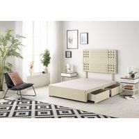 Somnior Flexby Divan Bed Base With 2 Drawers & Upholstered Headboard Linen Fabric in Beige | Size: Double