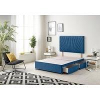 Somnior Platinum Divan Bed Base With 2 Drawers & Upholstered Headboard Plush Velvet in Navy | Size: Super King