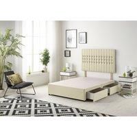 Somnior Galaxy Divan Bed Base With 2 Drawers & Upholstered Headboard Linen Fabric in Cream | Size: King