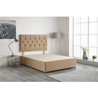 Somnior Ziggy Divan Bed Base with Headboard Plush Velvet in Beige | Size: Super King