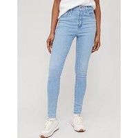Levi/'s Women/'s Mile High Super Skinny Naples Shine Jeans, Med Indigo - Worn in, 29W / 32L