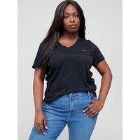 Levi/'s Women/'s Plus Size V-Neck Tee T-Shirt, Caviar, XL
