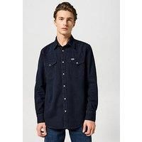 Wrangler Long Sleeve Western Denim Shirt- Dark Blue