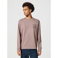 Wrangler Small Sign Off Logo Long Sleeve T-Shirt- Brown