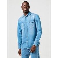 Wrangler Men/'s Western Shirt, Mid Light Wash, M