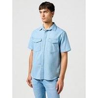 Wrangler Short Sleeve Denim Western Shirt - Light Blue