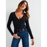 Levi/'s Women/'s Essential Hm LS Vneck T-Shirt, Caviar, XS