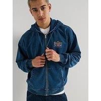 Levi'S Archive Sport Fleece Zip Through Denim Finish Hoodie - Dark Blue