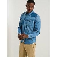 Levi'S Classic Western Denim Patch Long Sleeve Shirt- Blue