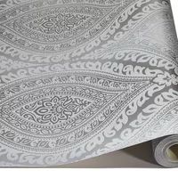 GRANDECO KISMET DAMASK GLITTER HIGHLIGHTED WALLPAPER - PLUM TEAL SILVER
