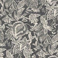 Grandeco Mae Painted Jungle Leaves Linen Textured Wallpaper 10m x 53cm Charcoal Black, Grey