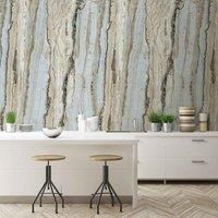 Grandeco Vertical Marble Blue & Neutral Repeatable Wallpaper Mural 159 x 280cm