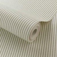 LL-03-12-8 Non-Woven Wallpaper Striped Textile Look Green Cream White