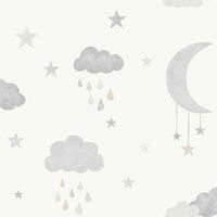 Grandeco Jack 'N Rose Clouds Stars White Grey Wallpaper Paste The Wall Vinyl