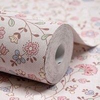 Grandeco Pink Floral Wallpaper Kids Animal Paste The Wall Textured Vinyl