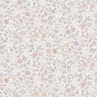 JS3101 Non-Woven Wallpaper Flowers Rabbits Birds Tendrils Leaves Purple Cream Green
