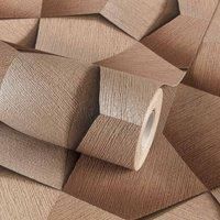 Grandeco Boaz 3D Effect Metal Panel Blown Vinyl Textured Wallpaper Copper, Orange