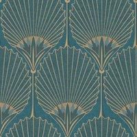 Grandeco Nile Palm Art Decor Teal Gold Wallpaper Paste The Wall Vinyl