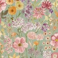 Grandeco Wildflowers Wallpaper Sage Pink A61601