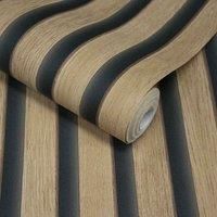 Grandeco A63602 Non-Woven Wallpaper Wood Panels Scandinavian Stripes Brown Black