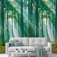 Grandeco Biophilic Photographic Sunlight Through Tree Forect 3 Lane repeatable Wallpaper Mural Green 2.8 x 1.59m ML6301