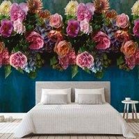 Grandeco Peony Bloom Floral Motif 3 Lane repeatable Wallpaper Mural Blue 2.8 x 1.59m ML6601