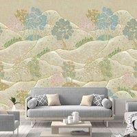 Grandeco Whimsy Neutral Landscape Scene 3 Lane repeatable Wallpaper Mural, 2.8 x 1.59m, Sage Green ML1801