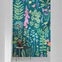 Grandeco Spring Meadow Flower Painted Sprig 3 Lane repeatable Wallpaper Mural, 2.8 x 1.59m, Dark Teal ML1902