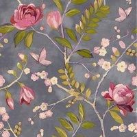 Grandeco Life Lola Charcoal Pink Wallpaper 197001 - Hand Painted Floral Trail