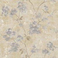 Grandeco Paul Moneypenny Grey Anethe Blossom Trail Textured Neutral Wallpaper