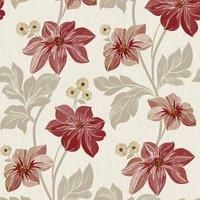 Grandeco Life Clematis Trail Red Wallpaper A73001 - Textured Vinyl Floral