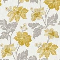 Grandeco Life Clematis Trail Yellow Wallpaper A73002 - Textured Vinyl Floral