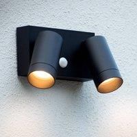 Lucide Taylor outdoor wall spotlight sensor, 2-bulb black