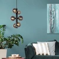Lucide Tycho pendant light, 6-bulb black/smoky grey