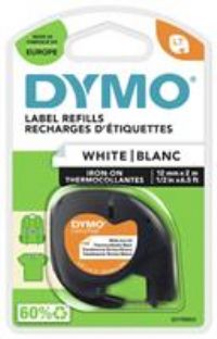 Dymo Letratag Tape Iron On 12mm x 2m Fabric, white