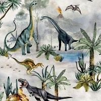 Kids Belgravia Dino Kingdom Wallpaper - Boys Dinosaur Bedroom - Multi & Grey