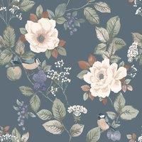 Belgravia Bramble Floral Wallpaper Flowers Leaves Birds Washable - Choose Colour