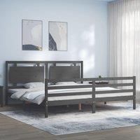 Bed Frame with Headboard Grey 200x200 cm Solid Wood