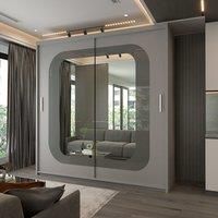 Sliding Wardrobes 4U Double Door Sliding Wardrobe With LED Light W150cm x H217cm x D62cm in Grey