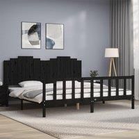 Bed Frame with Headboard Black 200x200 cm Solid Wood
