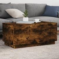 Berkfield Home Coffee Table with LED Lights Smoked Oak 90x50x40 cm in Brown | Size: 90 x 50 x 40 cm