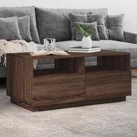 Berkfield Home Coffee Table with LED Lights Brown Oak 90x49x40 cm | Size: 90 x 49 x 40 cm