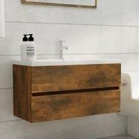 Berkfield Home Sink Cabinet Smoked Oak 90x38.5x45 cm Engineered Wood in Brown