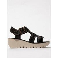 Fly London Yudd Leather Wedge Sandal - Black