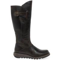 Fly London Mol 2 Womens Brown Zip-Up Leather Wedged Knee High Leg Boots