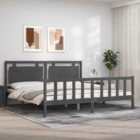 Bed Frame with Headboard Grey 200x200 cm Solid Wood