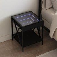 Berkfield Home Bedside Table with Infinity LED Black 40x40x49 cm | Size: 40 x 40 x 49 cm