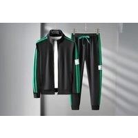Men'S Casual Striped Contrast Sports Suit - Versatile Two-Piece Set, Breathable Stretch Fabric, Streetwear Inspired