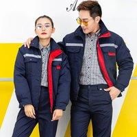 Winter Work Clothing cotton padded Reflective wadded Jacket+Pant reflective Auto Repair Welding